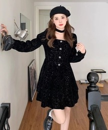 Sibra（シブラ）の「グリッターベルベットフレアワンピース（チョーカー付き）（ワンピース・レディース）」