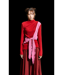 RECULER（ルキュレ）の「Cowl string coloration  draped T-shirt Red（ニット/セーター）」