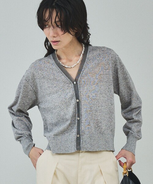 qualite（カリテ）の「シアーミックスカーディガン/春服/夏服/羽織り/オフィスカジュアル（カーディガン/ボレロ・レディース・ライトベージュ/グレー/グリーン・フリー）」の2枚目の写真