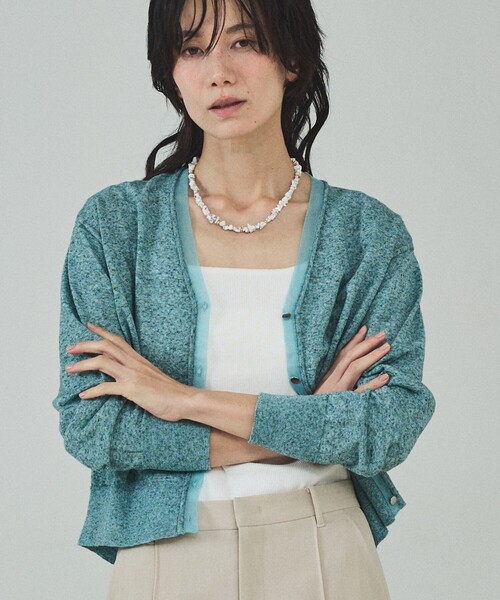 qualite（カリテ）の「シアーミックスカーディガン/春服/夏服/羽織り/オフィスカジュアル（カーディガン/ボレロ・レディース・ライトベージュ/グレー/グリーン・フリー）」の3枚目の写真