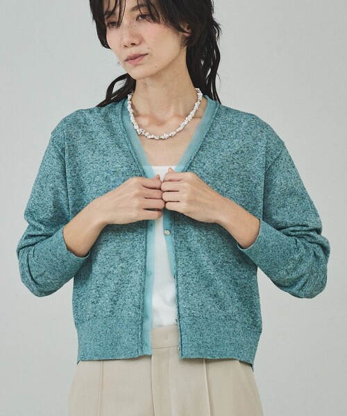qualite（カリテ）の「シアーミックスカーディガン/春服/夏服/羽織り/オフィスカジュアル（カーディガン/ボレロ・レディース・ライトベージュ/グレー/グリーン・フリー）」の12枚目の写真
