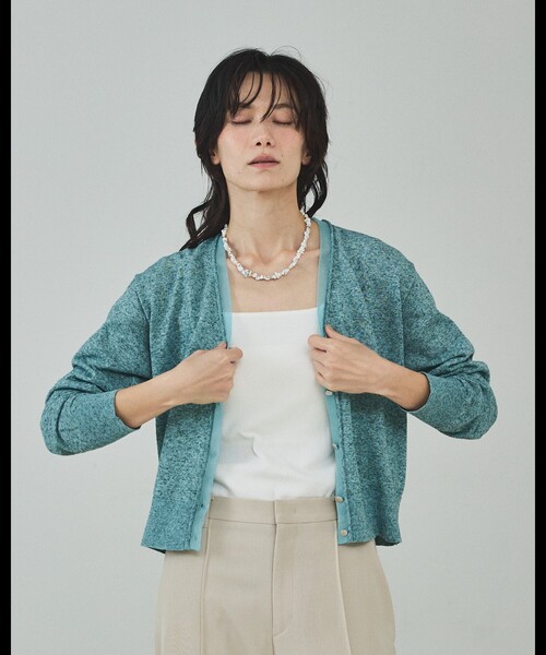 qualite（カリテ）の「シアーミックスカーディガン/春服/夏服/羽織り/オフィスカジュアル（カーディガン/ボレロ・レディース・ライトベージュ/グレー/グリーン・フリー）」の13枚目の写真