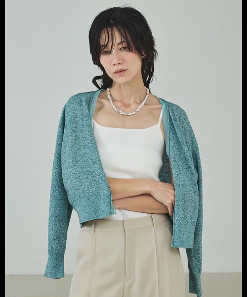 qualite（カリテ）の「シアーミックスカーディガン/春服/夏服/羽織り/オフィスカジュアル（カーディガン/ボレロ・レディース・ライトベージュ/グレー/グリーン・フリー）」の14枚目の写真
