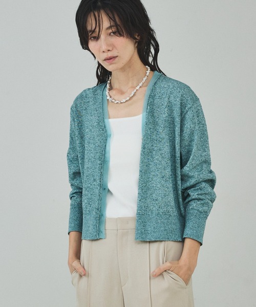 qualite（カリテ）の「シアーミックスカーディガン/春服/夏服/羽織り/オフィスカジュアル（カーディガン/ボレロ・レディース・ライトベージュ/グレー/グリーン・フリー）」の11枚目の写真