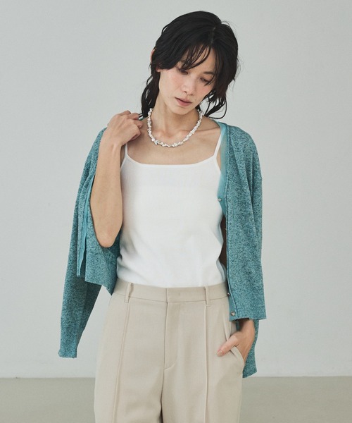 qualite（カリテ）の「シアーミックスカーディガン/春服/夏服/羽織り/オフィスカジュアル（カーディガン/ボレロ・レディース・ライトベージュ/グレー/グリーン・フリー）」の12枚目の写真