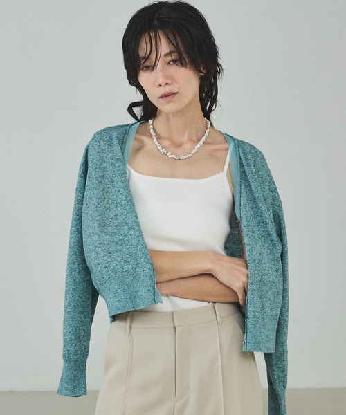 qualite（カリテ）の「シアーミックスカーディガン/春服/夏服/羽織り/オフィスカジュアル（カーディガン/ボレロ・レディース・ライトベージュ/グレー/グリーン・フリー）」の14枚目の写真