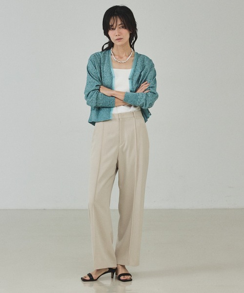 qualite（カリテ）の「シアーミックスカーディガン/春服/夏服/羽織り/オフィスカジュアル（カーディガン/ボレロ・レディース・ライトベージュ/グレー/グリーン・フリー）」の9枚目の写真