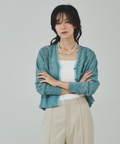 qualite（カリテ）の「シアーミックスカーディガン/春服/夏服/羽織り/オフィスカジュアル（カーディガン/ボレロ・レディース・ライトベージュ/グレー/グリーン・フリー）」の15枚目の写真