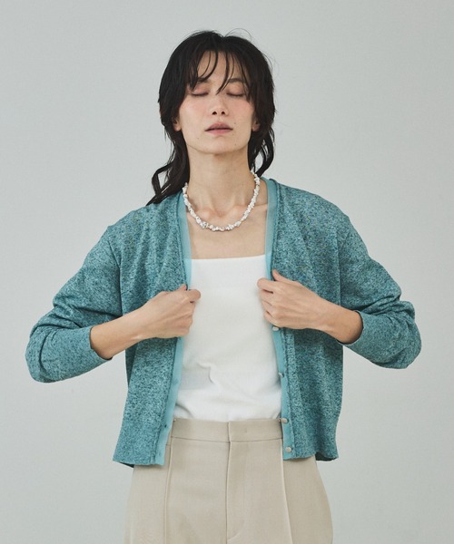 qualite（カリテ）の「シアーミックスカーディガン/春服/夏服/羽織り/オフィスカジュアル（カーディガン/ボレロ・レディース・ライトベージュ/グレー/グリーン・フリー）」の16枚目の写真