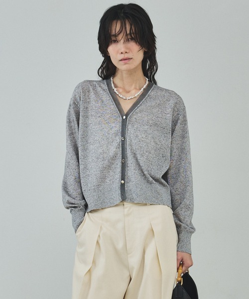 qualite（カリテ）の「シアーミックスカーディガン/春服/夏服/羽織り/オフィスカジュアル（カーディガン/ボレロ・レディース・ライトベージュ/グレー/グリーン・フリー）」の19枚目の写真