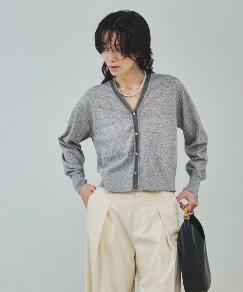 qualite（カリテ）の「シアーミックスカーディガン/春服/夏服/羽織り/オフィスカジュアル（カーディガン/ボレロ・レディース・ライトベージュ/グレー/グリーン・フリー）」の20枚目の写真