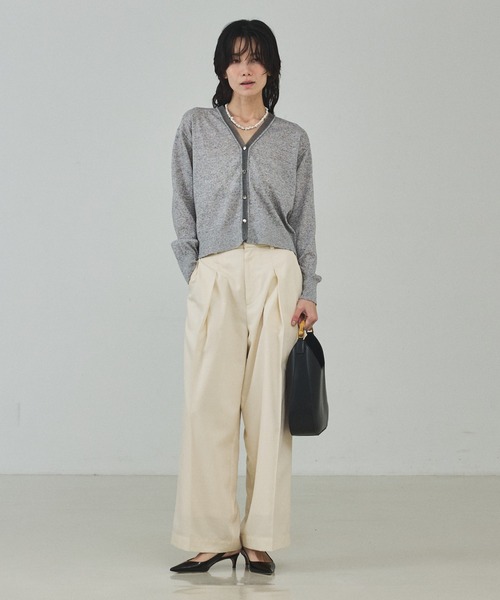 qualite（カリテ）の「シアーミックスカーディガン/春服/夏服/羽織り/オフィスカジュアル（カーディガン/ボレロ・レディース・ライトベージュ/グレー/グリーン・フリー）」の7枚目の写真