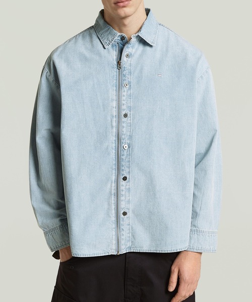 G-STAR(ジースター)の「Hybrid Zip Oversized Shirt/ハイブリッドジップアップオーバーサイズデニムシャツ(シャツ/ブラウス・メンズ・ライトブルー・SMALL/MEDIUM/LARGE/X-LARGE/X-SMALL)」の3枚目の写真