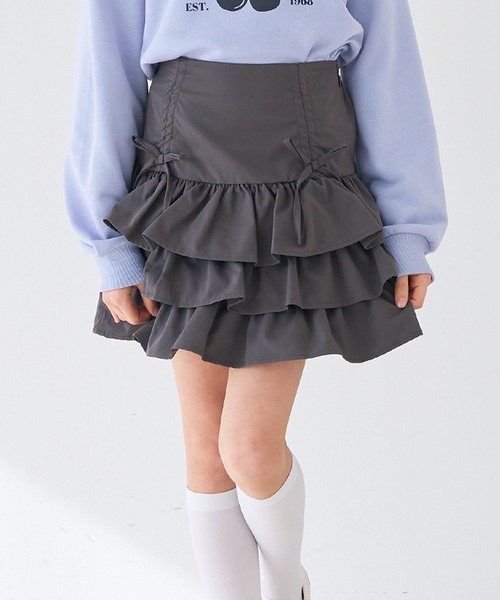 coca（coca）（コカ）の「キッズ　ティアードミニスカート（スカート・キッズ・チャコール/ベージュ・150/140/130/120）」の2枚目の写真