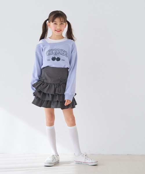 coca（coca）（コカ）の「キッズ　ティアードミニスカート（スカート・キッズ・チャコール/ベージュ・150/140/130/120）」の3枚目の写真