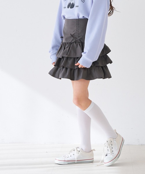 coca（coca）（コカ）の「キッズ　ティアードミニスカート（スカート・キッズ・チャコール/ベージュ・150/140/130/120）」の4枚目の写真