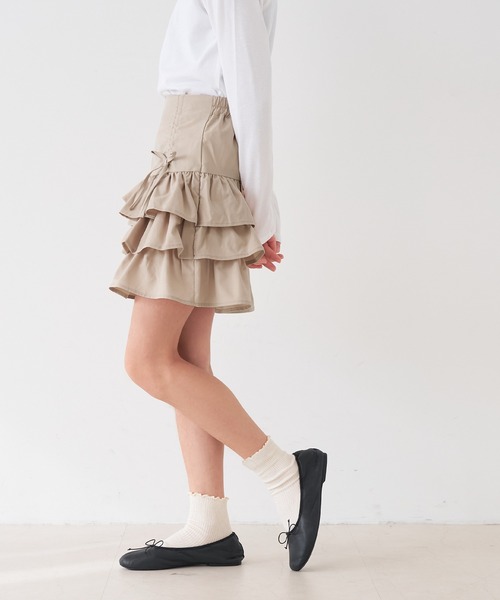 coca（coca）（コカ）の「キッズ　ティアードミニスカート（スカート・キッズ・チャコール/ベージュ・150/140/130/120）」の9枚目の写真