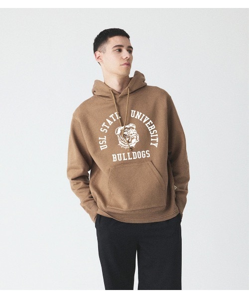 UN-USELESS(アンユースレス)の「【UN-USELESS】アンユースレス/ USL BULLDOGS HOODED SWKNIT(パーカー・メンズ・キャメル/ホワイト・LARGE/X-LARGE/SMALL)」の2枚目の写真