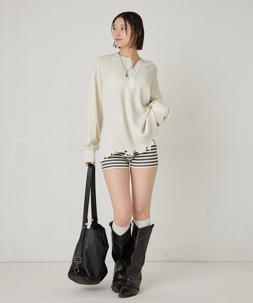 WHO'S WHO gallery（フーズフーギャラリー）の「【FromVintage】ダメージワッフルヘンリーL/STEE（Tシャツ/カットソー・メンズ・ホワイト/チャコールグレー・FREE）」の20枚目の写真