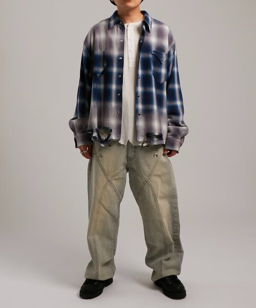 WHO'S WHO gallery（フーズフーギャラリー）の「【FromVintage】ダメージワッフルヘンリーL/STEE（Tシャツ/カットソー・メンズ・ホワイト/チャコールグレー・FREE）」の18枚目の写真