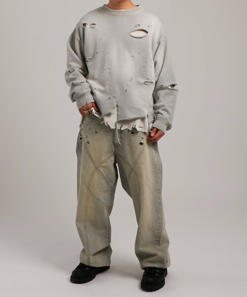 WHO'S WHO gallery（フーズフーギャラリー）の「【FromVintage】ダメージワッフルヘンリーL/STEE（Tシャツ/カットソー・メンズ・ホワイト/チャコールグレー・FREE）」の17枚目の写真