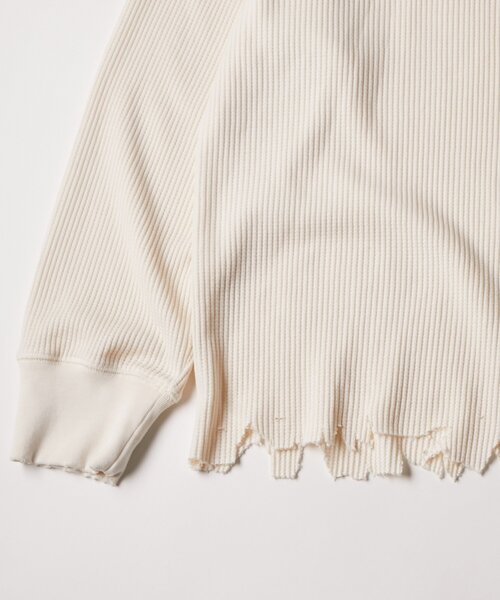 WHO'S WHO gallery（フーズフーギャラリー）の「【FromVintage】ダメージワッフルヘンリーL/STEE（Tシャツ/カットソー・メンズ・ホワイト/チャコールグレー・FREE）」の13枚目の写真