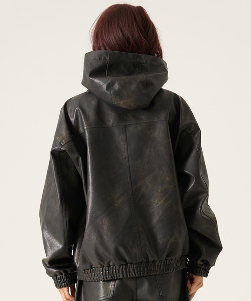 FUBU( フブ)の「FUBU フブ ブランド Faux Leather Hoodie / フェイクレザーパーカー PUレザー(セットアップ対応)(ブルゾン・メンズ・ブラック・M/L/XL/XXL)」の6枚目の写真