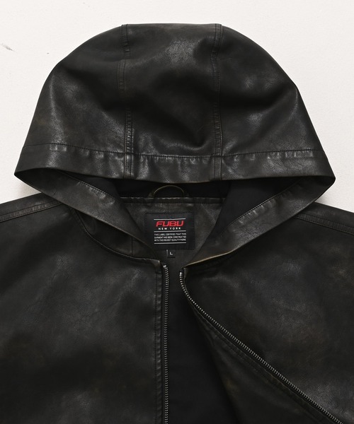 FUBU( フブ)の「FUBU フブ ブランド Faux Leather Hoodie / フェイクレザーパーカー PUレザー(セットアップ対応)(ブルゾン・メンズ・ブラック・M/L/XL/XXL)」の11枚目の写真