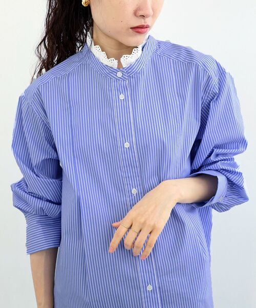 le.coeur blanc(ルクールブラン)の「ストライプネックレース2wayシャツ(シャツ/ブラウス・レディース・ブルー系その他3/ブルー系その他2・38)」の1枚目の写真
