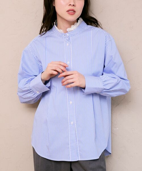 le.coeur blanc(ルクールブラン)の「ストライプネックレース2wayシャツ(シャツ/ブラウス・レディース・ブルー系その他3/ブルー系その他2・38)」の18枚目の写真