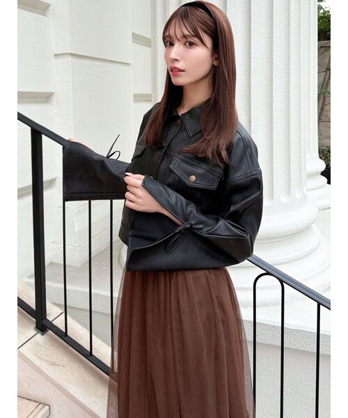 RESEXXY（リゼクシー）の「リボンスリーブショートブルゾン（ブルゾン・レディース・アイボリー/ブラック/ブラウン・FREE）」の4枚目の写真