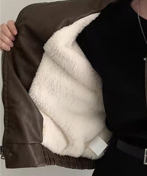 gossip!ロサンゼルス(ゴシップロサンゼルス)の「YUGA フリース裏地 合成皮革ジャケット(ブルゾン・レディース・ブラウン/ブラック・FREE)」の8枚目の写真