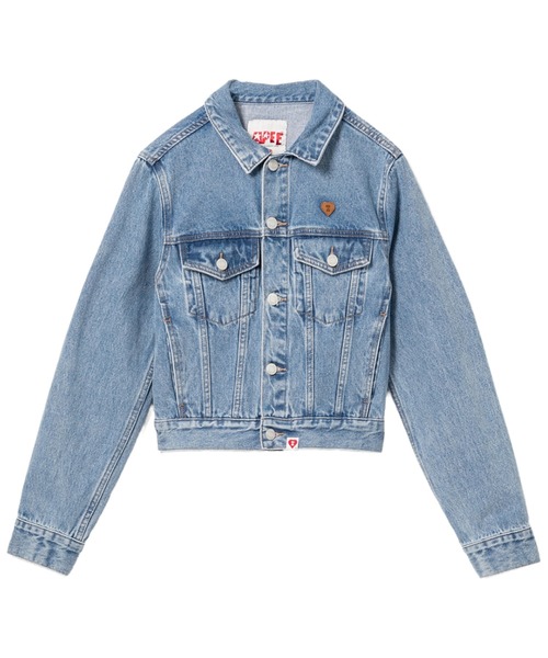 A BATHING APE(アベイシングエイプ)の「PU BADGE WASHED DENIM JACKET(デニムジャケット・レディース・インディゴブルー・SMALL/X-SMALL)」の1枚目の写真