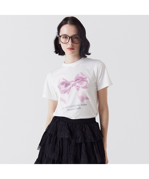 AWESOME STUDIO(オーサムスタジオ)の「リボンデジタルプリント半袖Tシャツホワイト(Tシャツ/カットソー・レディース・その他・FREE)」の1枚目の写真