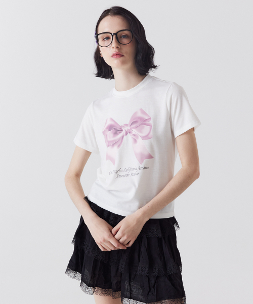 AWESOME STUDIO(オーサムスタジオ)の「リボンデジタルプリント半袖Tシャツホワイト(Tシャツ/カットソー・レディース・その他・FREE)」の2枚目の写真