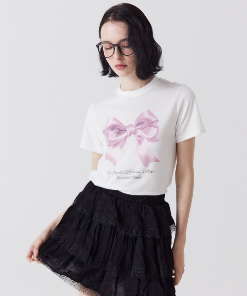 AWESOME STUDIO(オーサムスタジオ)の「リボンデジタルプリント半袖Tシャツホワイト(Tシャツ/カットソー・レディース・その他・FREE)」の3枚目の写真