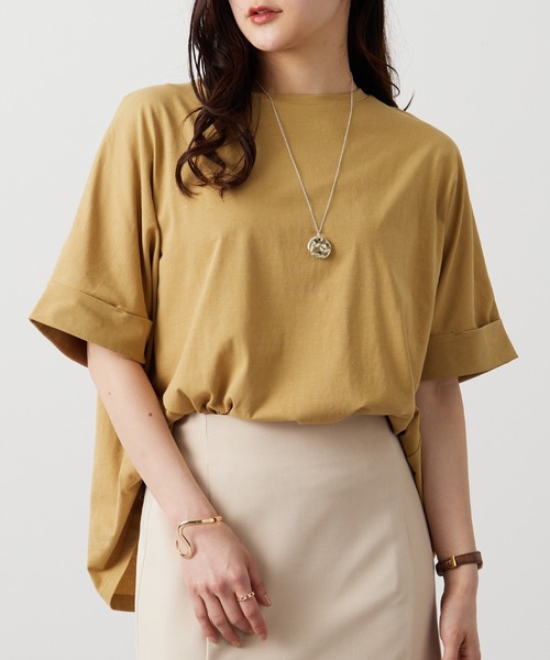 BELLUNA PLUS(ベルーナ)の「【接触冷感 / 体型カバー】ゆるTシャツ(Tシャツ/カットソー・レディース・ネイビー/イエロー/ホワイト×ネイビー/グレイッシュブルー/カーキ・MEDIUM/LARGE/X-LARGE)」の5枚目の写真