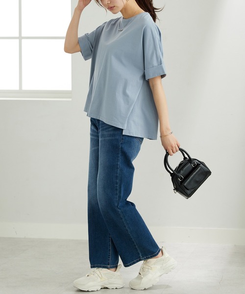BELLUNA PLUS(ベルーナ)の「【接触冷感 / 体型カバー】ゆるTシャツ(Tシャツ/カットソー・レディース・ネイビー/イエロー/ホワイト×ネイビー/グレイッシュブルー/カーキ・MEDIUM/LARGE/X-LARGE)」の20枚目の写真