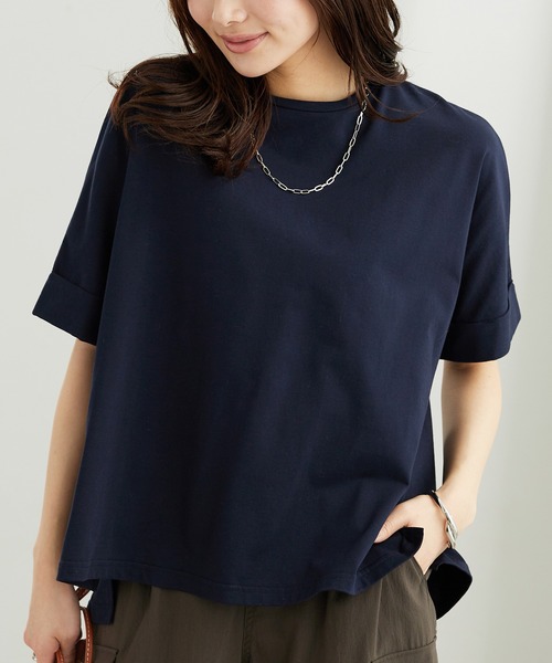 BELLUNA PLUS(ベルーナ)の「【接触冷感 / 体型カバー】ゆるTシャツ(Tシャツ/カットソー・レディース・ネイビー/イエロー/ホワイト×ネイビー/グレイッシュブルー/カーキ・MEDIUM/LARGE/X-LARGE)」の17枚目の写真