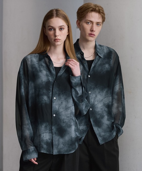 CLEL】Basic/Floral Pattern Sheer Shirt / ベーシック/花柄 シアー