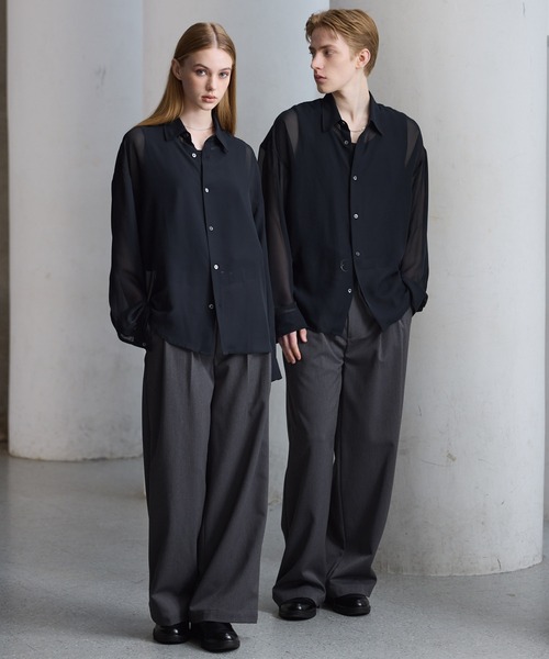CLEL(クレイル)の「【CLEL】Basic/Floral Pattern Sheer Shirt / ベーシック/花柄 シアーシャツ(シャツ/ブラウス・メンズ・ブルー系/ブラック系/ブラック/ホワイト系・S/L/M)」の13枚目の写真