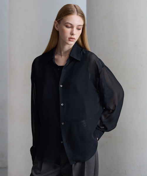 CLEL(クレイル)の「【CLEL】Basic/Floral Pattern Sheer Shirt / ベーシック/花柄 シアーシャツ(シャツ/ブラウス・メンズ・ブルー系/ブラック系/ブラック/ホワイト系・S/L/M)」の16枚目の写真
