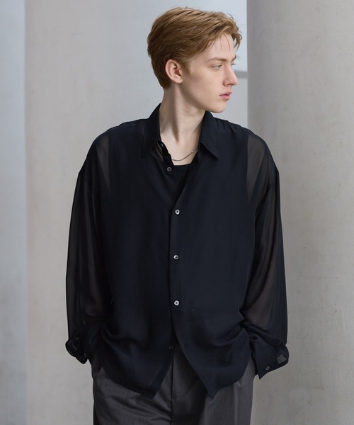 CLEL(クレイル)の「【CLEL】Basic/Floral Pattern Sheer Shirt / ベーシック/花柄 シアーシャツ(シャツ/ブラウス・メンズ・ブルー系/ブラック系/ブラック/ホワイト系・S/L/M)」の19枚目の写真