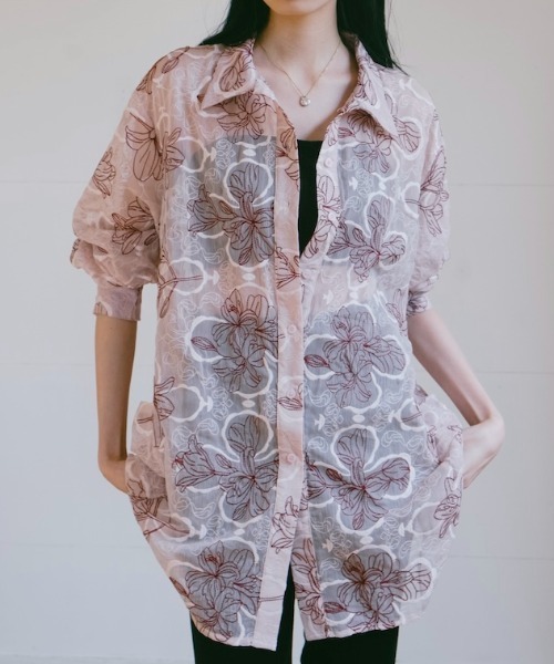 sahara(サハラ)の「Flower Embroidery Over Shirt/フラワーエンブロイダリーオーバーシャツ(シャツ/ブラウス・レディース・ブラック/アイボリー/ピンク・FREE)」の3枚目の写真
