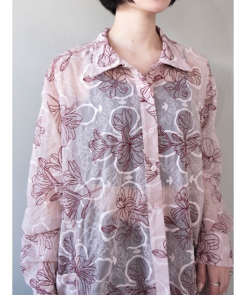 sahara(サハラ)の「Flower Embroidery Over Shirt/フラワーエンブロイダリーオーバーシャツ(シャツ/ブラウス・レディース・ブラック/アイボリー/ピンク・FREE)」の9枚目の写真
