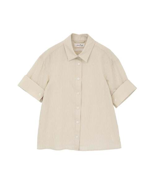 martinique(マルティニーク)の「【l’heritage martinique/レリタージュ マルティニーク】コージーストライプショートスリーブシャツ(セットアップ可)(シャツ/ブラウス・レディース・ブルー/ベージュ・FREE)」の1枚目の写真