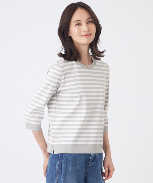 TRANS WORK（トランスワーク）の「【ウォッシャブル】セーターマシンカットソー（Tシャツ/カットソー・レディース・オフホワイト/グレー系その他/ブラウン・40/38）」の2枚目の写真