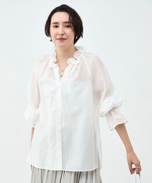 セール】ウォッシャブルレーストリミングオーガンジーブラウス（シャツ