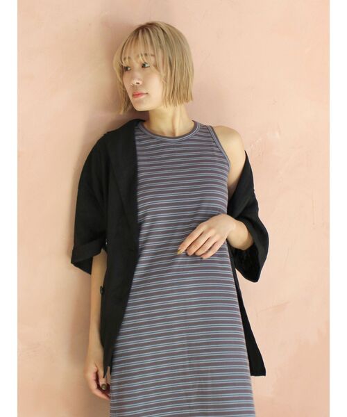 Ungrid（アングリッド）の「リネン混ハーフスリーブジャケット（テーラードジャケット・レディース・アイボリー/ブラック・FREE）」の3枚目の写真