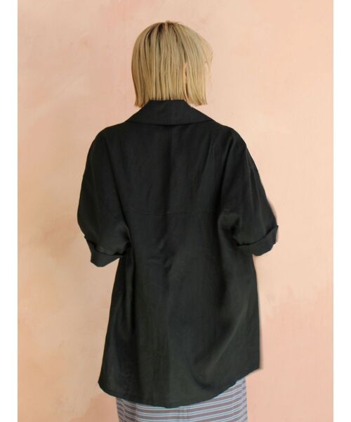 Ungrid（アングリッド）の「リネン混ハーフスリーブジャケット（テーラードジャケット・レディース・アイボリー/ブラック・FREE）」の5枚目の写真